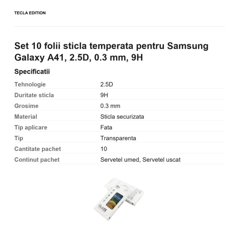 Set 10 folii sticla temperata pentru Samsung Galaxy A41, 2.5D, 0.3 mm, 9H [2]