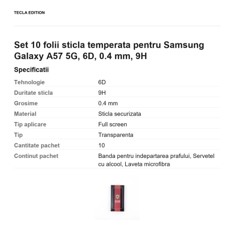 Set 10 folii sticla temperata pentru Samsung Galaxy A57 5G, 6D, 0.4 mm, 9H [2]