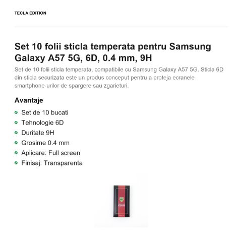 Set 10 folii sticla temperata pentru Samsung Galaxy A57 5G, 6D, 0.4 mm, 9H [1]