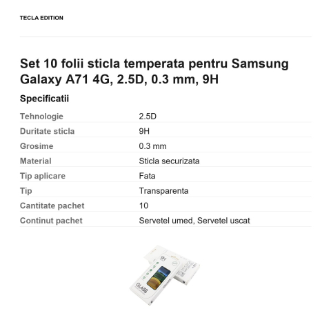 Set 10 folii sticla temperata pentru Samsung Galaxy A71 4G, 2.5D, 0.3 mm, 9H [2]