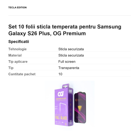 Set 10 folii sticla temperata pentru Samsung Galaxy S26 Plus, OG Premium [2]