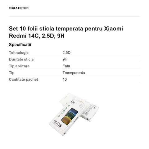 Set 10 folii sticla temperata pentru Xiaomi Redmi 14C, 2.5D, 9H [2]