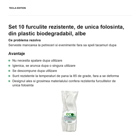 Set 10 furculite rezistente, de unica folosinta, din plastic biodegradabil, albe [1]