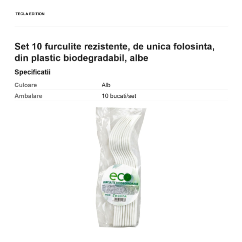 Set 10 furculite rezistente, de unica folosinta, din plastic biodegradabil, albe [2]