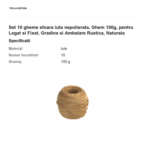 Set 10 gheme sfoara iuta nepolierata, Ghem 100g, pentru Legat si Fixat, Gradina si Ambalare Rustica, Naturala [2]