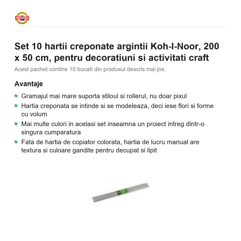 Set 10 hartii creponate argintii Koh-I-Noor, 200 x 50 cm, pentru decoratiuni si activitati craft [1]