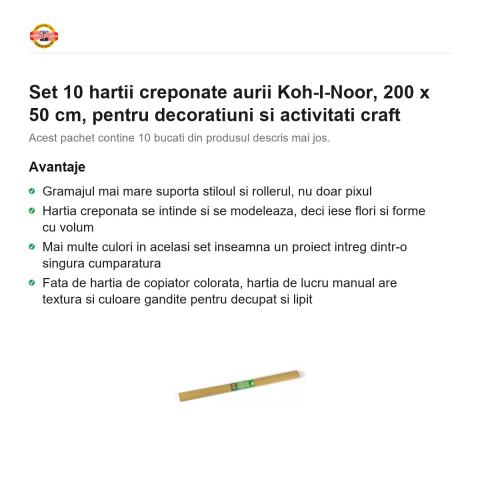 Set 10 hartii creponate aurii Koh-I-Noor, 200 x 50 cm, pentru decoratiuni si activitati craft [1]