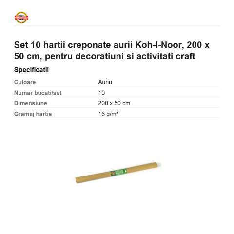 Set 10 hartii creponate aurii Koh-I-Noor, 200 x 50 cm, pentru decoratiuni si activitati craft [2]