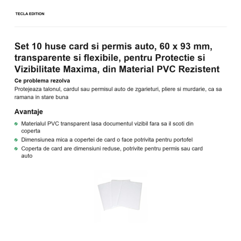 Set 10 huse card si permis auto, 60 x 93 mm, transparente si flexibile, pentru Protectie si Vizibilitate Maxima, din Material PVC Rezistent [1]