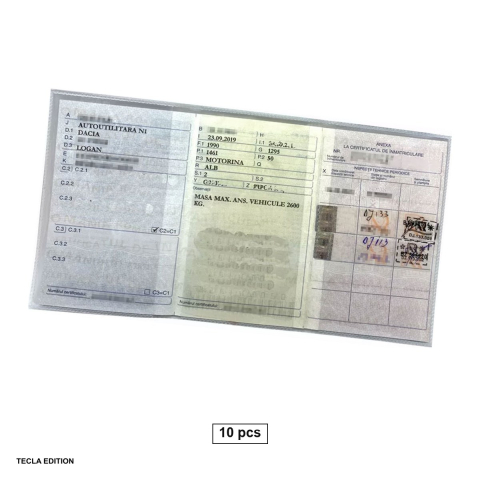 Huse, genti si carcase de protectie - Set 10 huse talon auto, transparente si pliabile, pentru Protectie si Pastrare Document Inmatriculare, din PVC Transparent