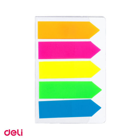 Set 10 indexuri adezive plastic sageata Deli, 5 culori, 12x43mm, pentru organizare documente si dosare [3]