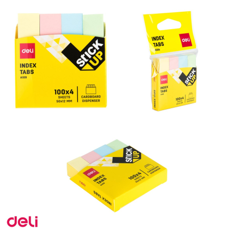 Set 10 indexuri autoadezive Deli, din hartie, adeziv 4 culori 100 file, 12x50 mm [3]