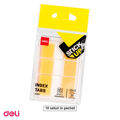 Organizare si arhivare - Set 10 indexuri autoadezive Deli diverse culori, din plastic, adeziv 2x38x18 1x38x25 20 file, 38x18 mm