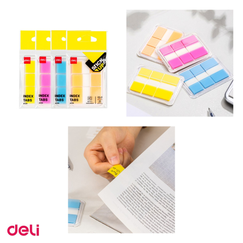 Set 10 indexuri autoadezive Deli diverse culori, din plastic, adeziv 2x38x18 1x38x25 20 file, 38x18 mm [3]