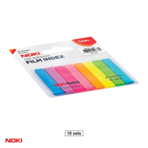 Birotica papetarie - Set 10 indexuri autoadezive NOKI din plastic semitransparent, 8x45 mm, 8 culori cu 20 file, multicolor