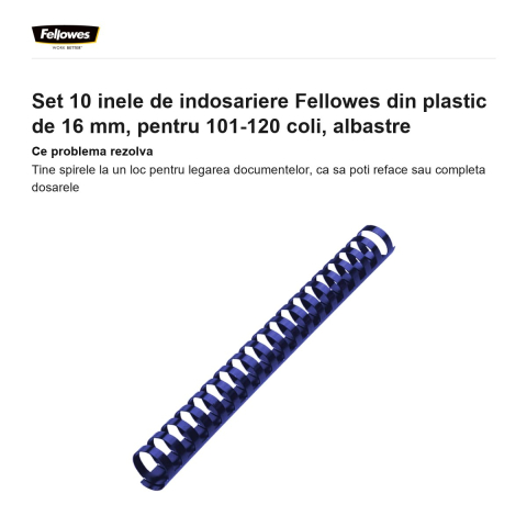Set 10 inele de indosariere Fellowes din plastic de 16 mm, pentru 101-120 coli, albastre [1]