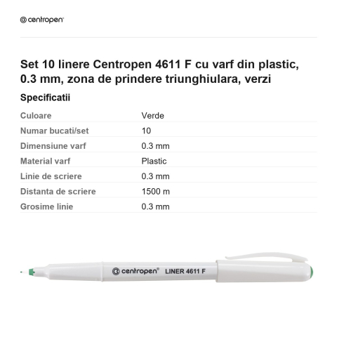 Set 10 linere Centropen 4611 F cu varf din plastic, 0.3 mm, zona de prindere triunghiulara, verzi [2]