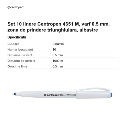 Set 10 linere Centropen 4651 M, varf 0.5 mm, zona de prindere triunghiulara, albastre [2]