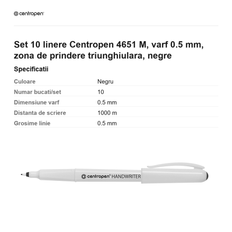Set 10 linere Centropen 4651 M, varf 0.5 mm, zona de prindere triunghiulara, negre [2]
