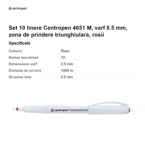 Set 10 linere Centropen 4651 M, varf 0.5 mm, zona de prindere triunghiulara, rosii [2]