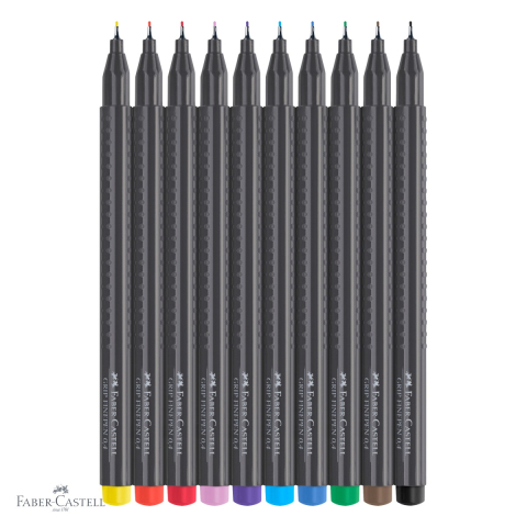 Set 10 linere Faber-Castell Grip 0.4 mm, forma ergonomica triunghiulara, cerneala lavabila, pentru desen tehnic si scriere de precizie [3]