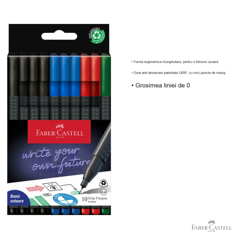 Set 10 linere Faber-Castell Grip 0.4 mm, forma ergonomica triunghiulara, pentru desen tehnic si birou [2]