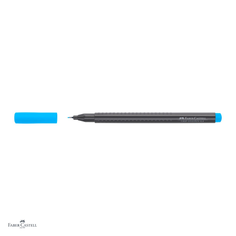 Set 10 linere Faber-Castell Grip Finepen, varf 0,4 mm montat in metal, cerneala pe baza de colorant alimentar, forma triunghiulara cu zona Grip, se spala din textile, albastru deschis, antiderapante [3]