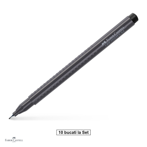 Instrumente de scris - Set 10 linere Faber-Castell Grip Finepen, varf 0,4 mm montat in metal, cerneala pe baza de colorant alimentar, forma triunghiulara cu zona Grip, se spala din textile, negru, antiderapante