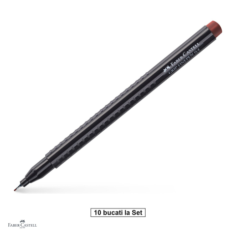 Instrumente de scris - Set 10 linere Faber-Castell Grip Finepen, varf 0,4 mm montat in metal, cerneala pe baza de colorant alimentar, forma triunghiulara cu zona Grip, se spala din textile, ocru ars, antiderapante