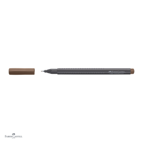 Set 10 linere Faber-Castell Grip Finepen, varf 0,4 mm montat in metal, cerneala pe baza de colorant alimentar, forma triunghiulara cu zona Grip, se spala din textile, umbra arsa, antiderapante [3]
