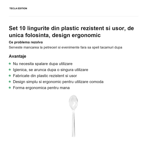 Set 10 lingurite din plastic rezistent si usor, de unica folosinta, design ergonomic [1]