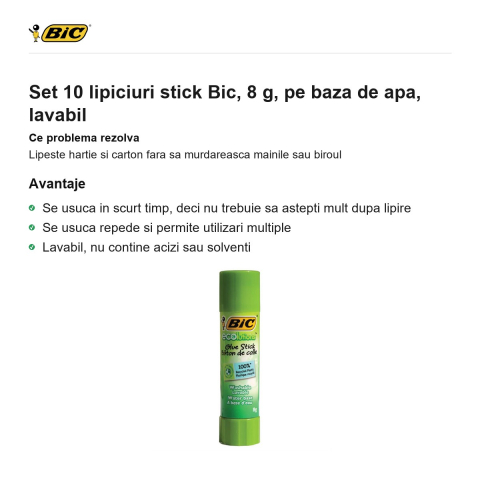 Set 10 lipiciuri stick Bic, 8 g, pe baza de apa, lavabil [1]