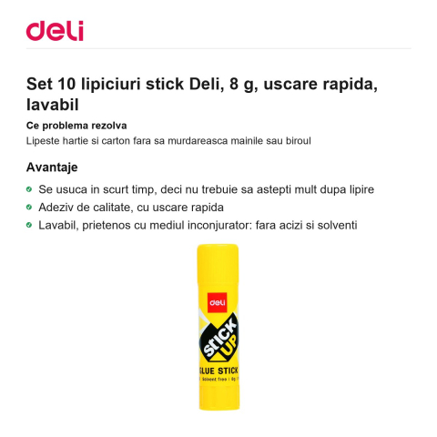 Set 10 lipiciuri stick Deli, 8 g, uscare rapida, lavabil [1]