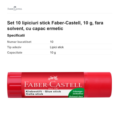 Set 10 lipiciuri stick Faber-Castell, 10 g, fara solvent, cu capac ermetic [2]