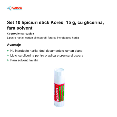 Set 10 lipiciuri stick Kores, 15 g, cu glicerina, fara solvent [1]