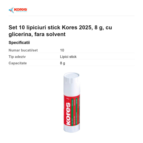 Set 10 lipiciuri stick Kores 2025, 8 g, cu glicerina, fara solvent [2]