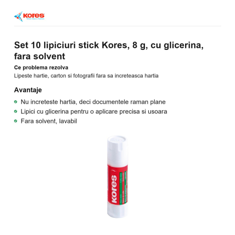 Set 10 lipiciuri stick Kores, 8 g, cu glicerina, fara solvent [1]