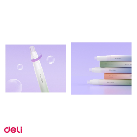 Set 10 lipiciuri tip creion Deli Nusign, 2.2 g, cu clips, uscare in 60 de secunde, roz [3]