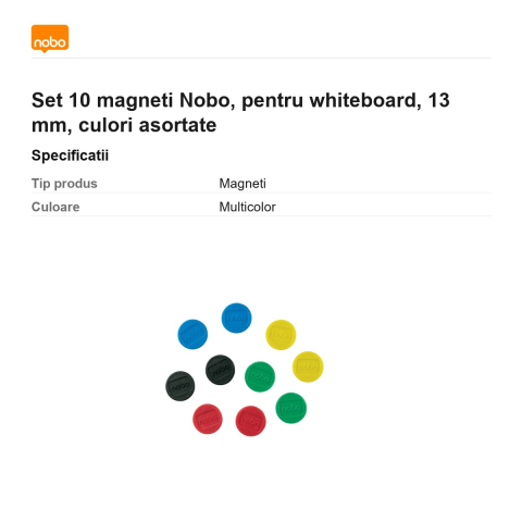 Set 10 magneti Nobo, pentru whiteboard, 13 mm, culori asortate [2]