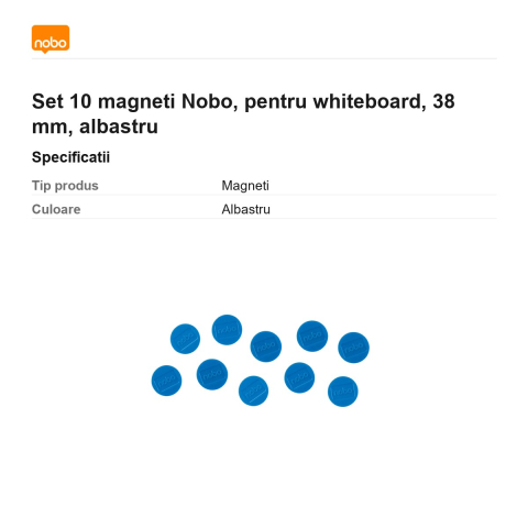 Set 10 magneti Nobo, pentru whiteboard, 38 mm, albastru [2]