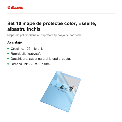 Set 10 mape de protectie color, Esselte, albastru inchis [1]