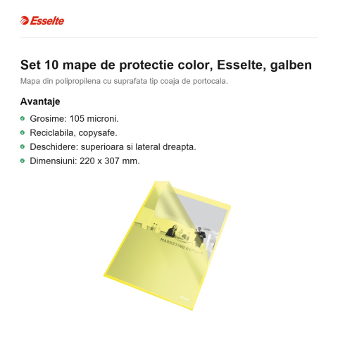 Set 10 mape de protectie color, Esselte, galben [1]