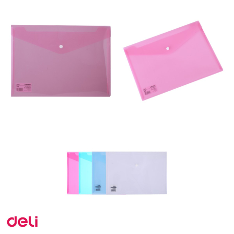 Set 10 mape Deli A4, din plastic, 1 compartiment, buton, rosu [3]