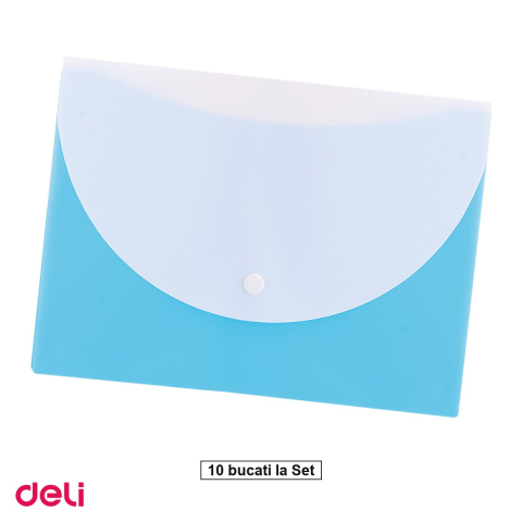 Organizare si arhivare - Set 10 mape Deli A5, din plastic, 1 compartiment, buton diverse. culori neon, asortate