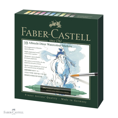 Markere si instrumente de desen artistic - Set 10 markere acuarela Faber-Castell Albrecht Durer, varf dublu pensula si fetru, pentru schite si pictura