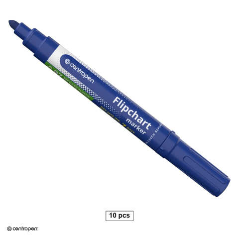 Accesorii prezentare - Set 10 markere Centropen 8550, pentru flipchart, varf rotund 2.5 mm, albastru