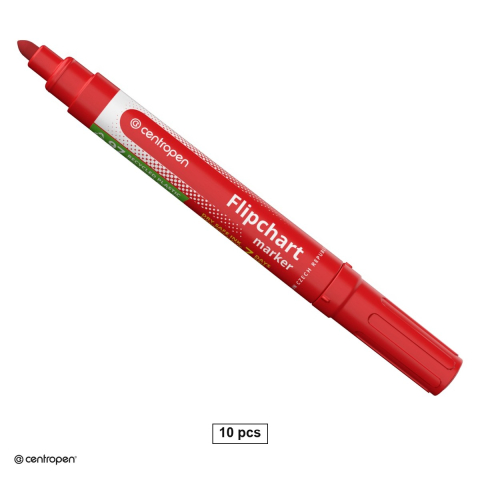 Accesorii prezentare - Set 10 markere Centropen 8550, pentru flipchart, varf rotund 2.5 mm, rosu
