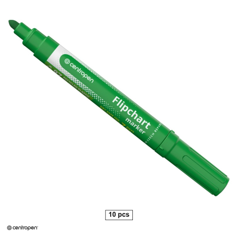 Accesorii prezentare - Set 10 markere Centropen 8550, pentru flipchart, varf rotund 2.5 mm, verde