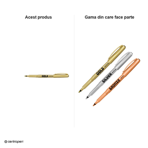 Set 10 markere cu efect metalic Centropen 2670, varf rotund 1 mm, culoare aurie [5]