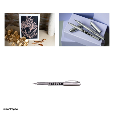 Set 10 markere cu efect metalic Centropen 2690, varf rotund 1.5-3 mm, culoare argintie [3]